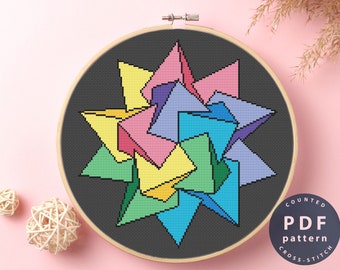 Patrón de punto de cruz de abstracción de color: bordado geométrico (patrón PDF)