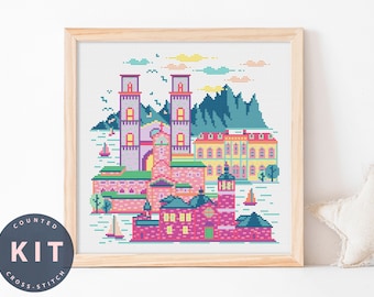 Montenegro Cross Stitch Kit: DIY Travel Art, DMC Floss