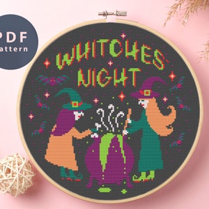 Kruissteekpatroon Whitchs Night, beginnerspatroon, Halloween-pompoendecoratiesets, doe het zelf