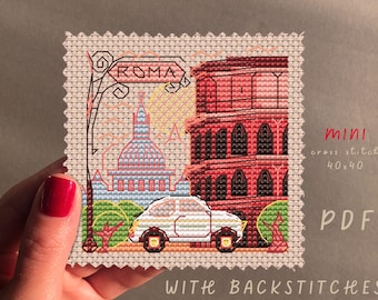 Mini City Roma Cross Stitch Pattern, Digital Art Download, Cross Stitch, Personalized Gifts, Sewing Kit, Cross Stitch City