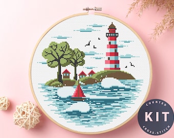 Zestaw do haftu krzyżykowego „Latarnia morska”: prezent z haftem DIY