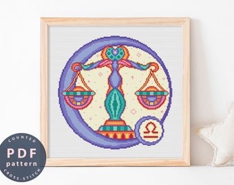Zodiac Libra Cross Stitch Pattern: DIY Home Decor (PDF)