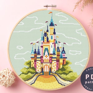 Cinderella Castle Cross Stitch | Embroidery Pattern  Download |  Needlepoint Kits | Stitch Design | Embroidery Stitches | Stitching #EMX022