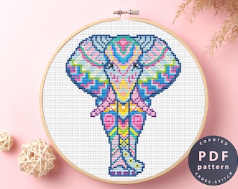 Wzór haftu krzyżykowego „Mandala Słonia”: nowoczesna sztuka haftu (wzór PDF)