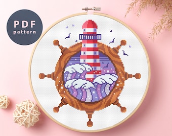 Ship Wheel Lighthouse Cross Stitch Pattern: Nautical DIY Craft (PDF Pattern)