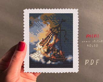 Christ In The Storm On The Lake Of Galilee | Mini Art | Mini Cross Stitch Pattern | Miniature Art Cross Stitch