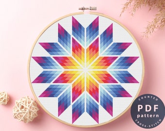 Mandala Cross Stitch Pattern: Color Abstraction Design (PDF Pattern)