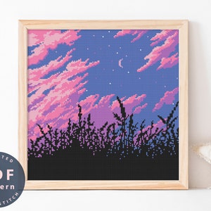 Cross Stitch Pattern Field In the Night | Ukrainian Embroidery | Home Decor DIY | Cross Stitch PDF | Cross Stitch Counted #EMX338