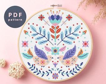 Patrón de punto de cruz "Amor Puro": Adorno floral familiar (Patrón PDF)