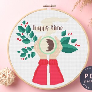 Cross Stitch Pattern Happy Time | Wall Decor | Home Decor DIY | Cross Stitch PDF | Cross Stitch Counted #EMX069