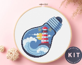 Zestaw do haftu krzyżykowego „Latarnia morska”: haft nadmorski DIY