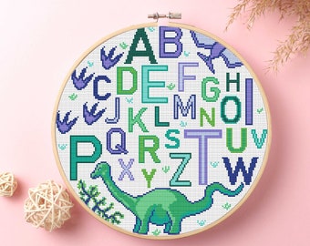 Kit de punto de cruz Dino ABC #KEMX289 principiante