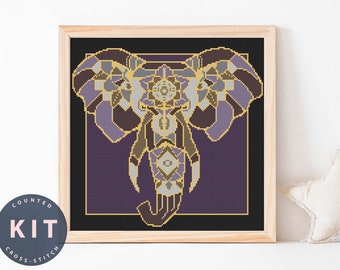 Kit de punto de cruz de elefante: bordado abstracto para principiantes