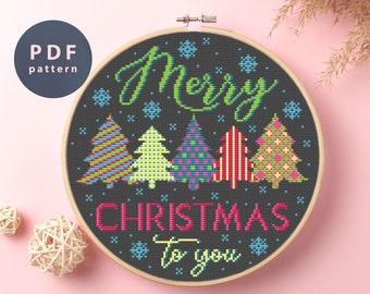 Padrão de ponto cruz de árvores de Natal: amostra de feriado (padrão em PDF)
