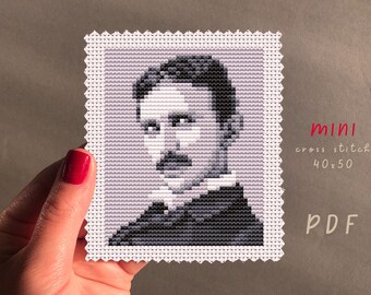 Nikola Tesla Portrait Cross Stitch Pattern | Beginner Embroidery (PDF Pattern)