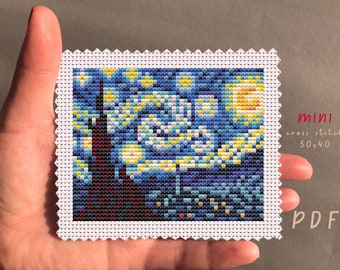 Mini Cross Stitch PDF Pattern Vincent Van Gogh Starry Nighv | Beginner Embroidery | Cross Stitch PDF | Cross Stitch Counted #EMX472