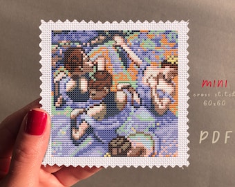 Edgar Degas Blue Dancers Cross Stitch Pattern: Beginner Embroidery (PDF)