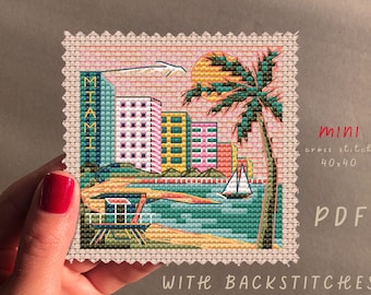Miami Cross Stitch Pattern: Mini City Skyline (Digital Download)