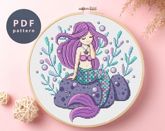 Patrón de punto de cruz de sirena: Diseño de mar diminuto (patrón PDF)
