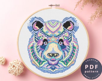 Schema punto croce mandala panda: ricamo fai da te (schema PDF)