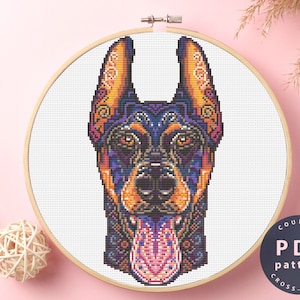 Cross Stitch Pattern Dobermann | Wall Decor | Home Decor DIY | Cross Stitch PDF | Cross Stitch Counted #EMX334
