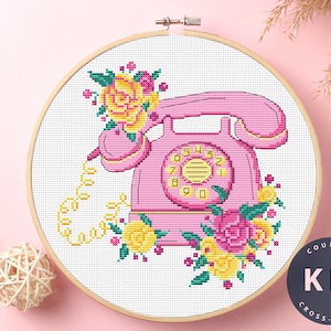 Telefon Kreuzstichset | Fantasy-Kreuzstich | Handstickerei-Kunst | Mama Geschenk | Floraler Kreuzstich