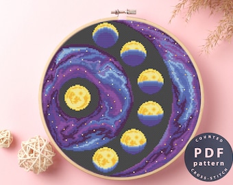 Moon Phases Cross Stitch Pattern: Celestial Home Decor (PDF Pattern)