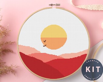 Sun And Mount Cross Stitch Kit #KEMX071 para principiantes