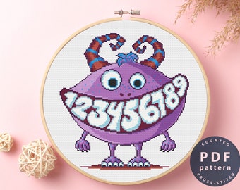Monster Beginner Cross Stitch Pattern: Number Teeth (Digital Download)
