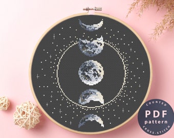 Moon Phases Cross Stitch Pattern: Celestial Home Decor (PDF Pattern)