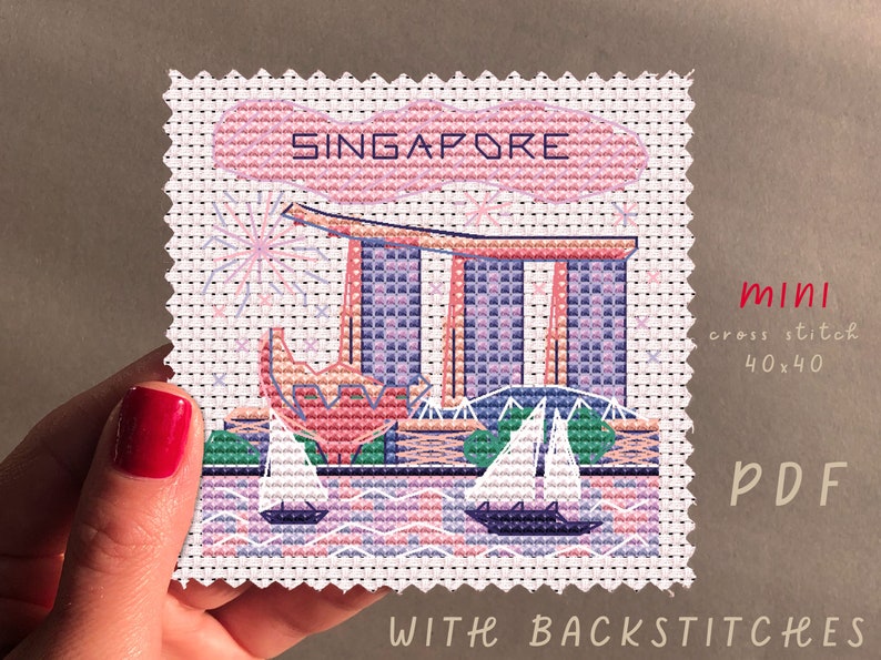 Mini City Singapore Cross Stitch Pattern, Cross Stitch Pattern Pdf