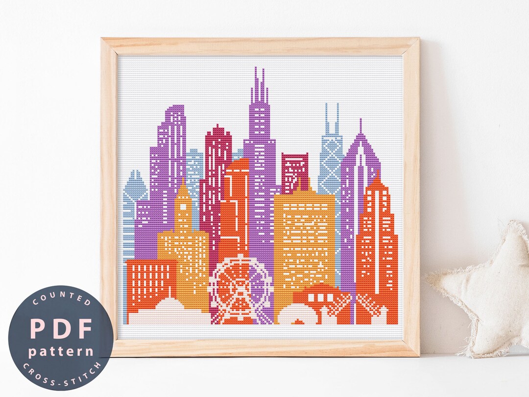 Chicago Cityscape Cross Stitch Pattern: Modern Embroidery DIY (PDF ...