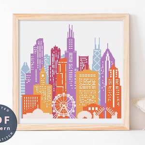 Chicago Cityscape Cross Stitch Pattern PDF | Instant download | Modern Embroidery Pattern | Cross Stitch DIY #EMX097