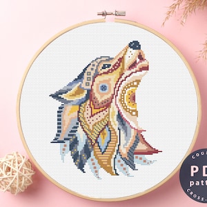 Wolf Cross Stitch Pattern | Mandala Cross Stitch | Stitch Design Pattern Download | Cross Stitch World | Needlepoint #EMX036