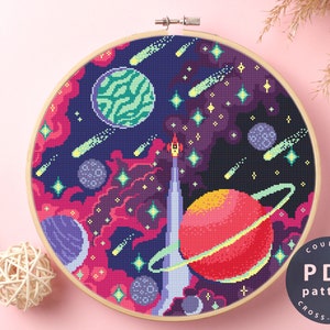 Space Cross Stitch Pattern: Planets, Stars, Galaxies (PDF Pattern)