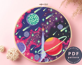 Space Cross Stitch Pattern: Planets, Stars, Galaxies (PDF Pattern)