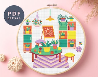 Cozy Room Cross Stitch Pattern: Modern Home Embroidery (PDF Pattern)