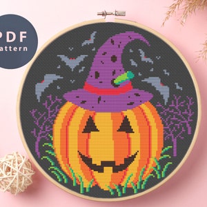 Halloween Pumpkin Cross Stitch Pattern: DIY Digital Art (PDF)