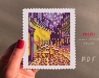Mini patrón de punto de cruz «Terraza de café de Van Gogh por la noche» (PDF)