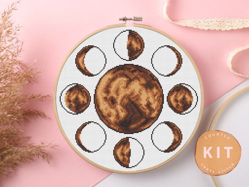 Moon Phases Cross Stitch Kit Beginner #KEMX323 - Etsy
