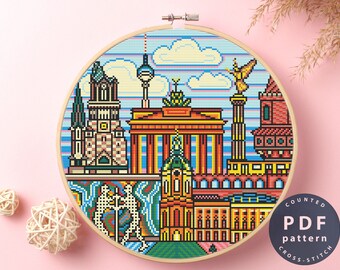 Berlin Skyline Cross Stitch Pattern: Modern Embroidery DIY (PDF Pattern)