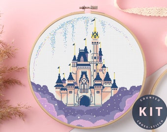Kit de punto de cruz del Castillo de Cenicienta: Bordado para principiantes (hilo DMC)