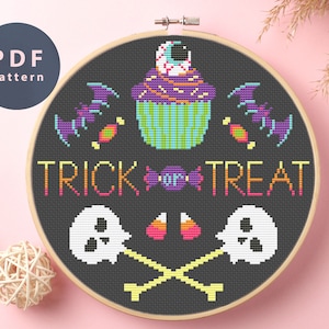 Sweets Trick Or Treat Cross Stitch Pattern: Halloween Witches Crafts (Digital Download)