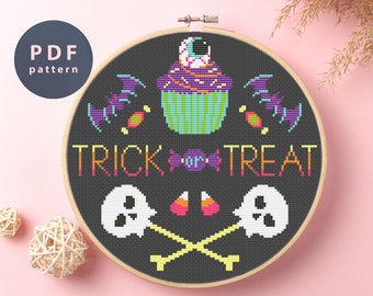 Patrón de punto de cruz de dulces: Manualidades de brujas de Halloween (Descarga digital)