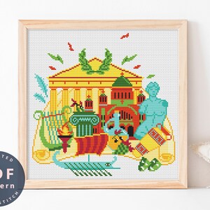 Cross Stitch Pattern Greece, Diy Kit, Cross Stitch Pdf, Funny Cross Stitch, Backstitch, Modern Cross Stitch