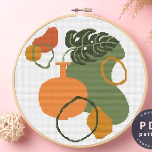 Cross Stitch Pattern Monstera Abstraction Vase | Cross Stitch Kits | Stitch Design | Embroidery Stitches | Cross stitch #EMX062