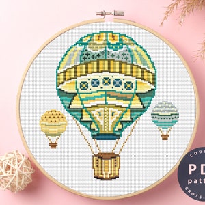 Cross Stitch Pattern Hot Air Baloon | Mandala Art | Boho Cross Stitch | Cross Stitch PDF | Cross Stitch Kits #EMX042