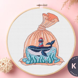 Whale In Package Cross Stitch Kit | Save The Ocean | Diy Cross Art | Whale Cross Stitch