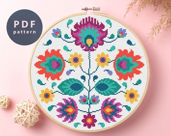 Patrón de punto de cruz floral: Flor acogedora, bordado violeta (patrón PDF)