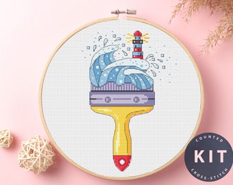 Zestaw do haftu krzyżykowego „Latarnia morska z pędzlem”: dekoracja do domu DIY